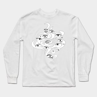 Psyhodelical Pattern with Thousand Ees Looking Into the Soul, Vampire and Witchcraft Vibes Long Sleeve T-Shirt